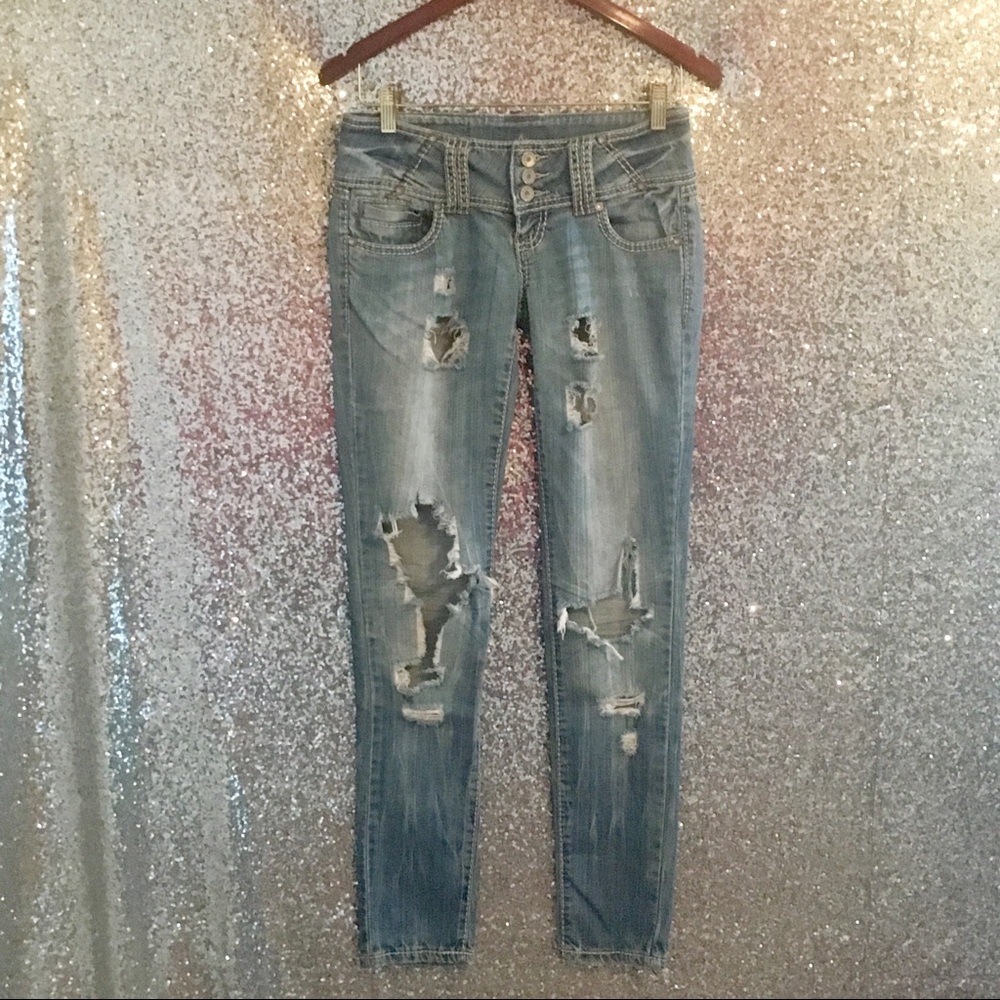Almost Famous Heavily Distressed Jeans- Size 3